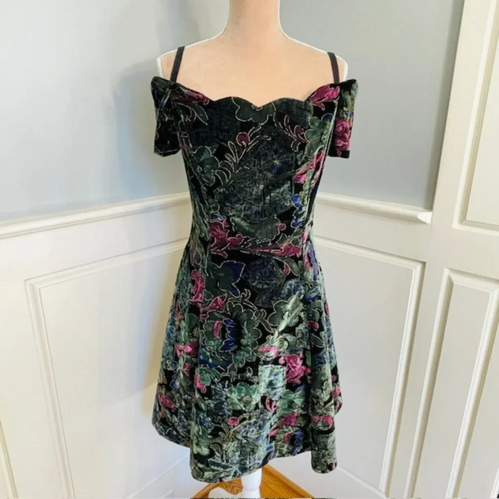 Roberta Vintage 90's Whimsigoth Forest Fairy Crushed Velvet Formal Mini Medium - Picture 2 of 12
